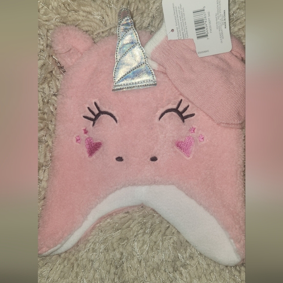 NWT GIRL UNICORN FLEECE PAJAMAS w/SOCKS, 2 HAT/GLOVE SETS & EARMUFFS (Size 6/6X) - Picture 4 of 4